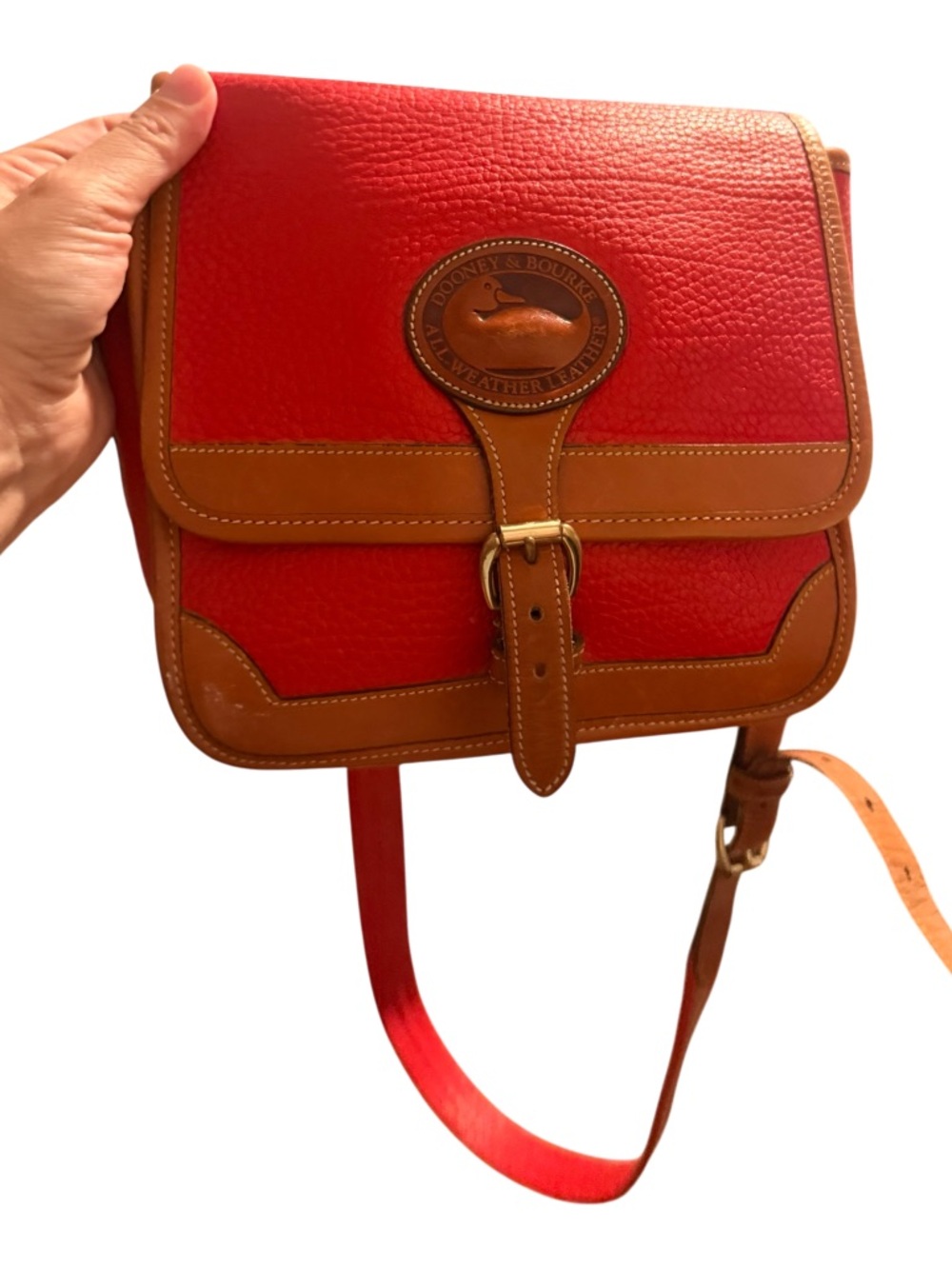 Dooney & Bourke Red and Tan Leather Crossbody Saddle Bag